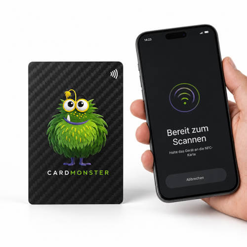 Smartphone liest eine Carbon-Karte mit NFC-Chip per Tap