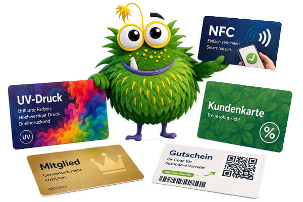 Nahaufnahme einer bedruckten PVC Karte mit UV-Druck