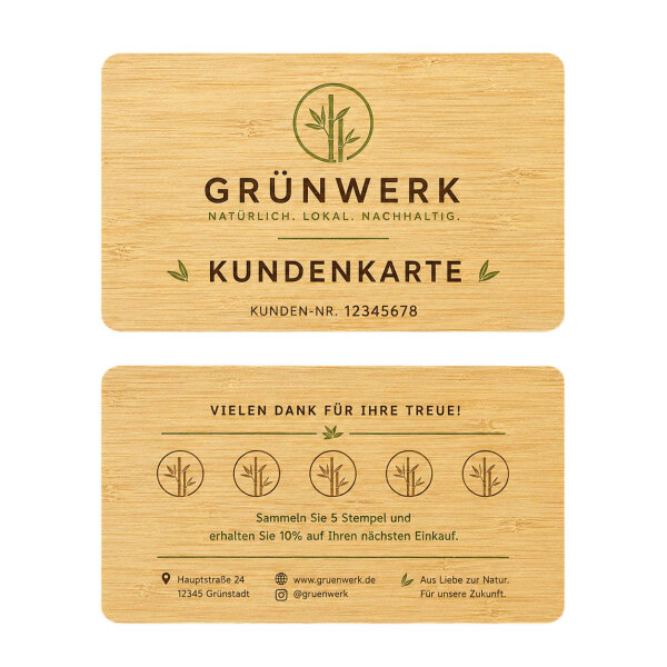 Holz Kundenkarte · Bambus · Druck & Lasergravur
