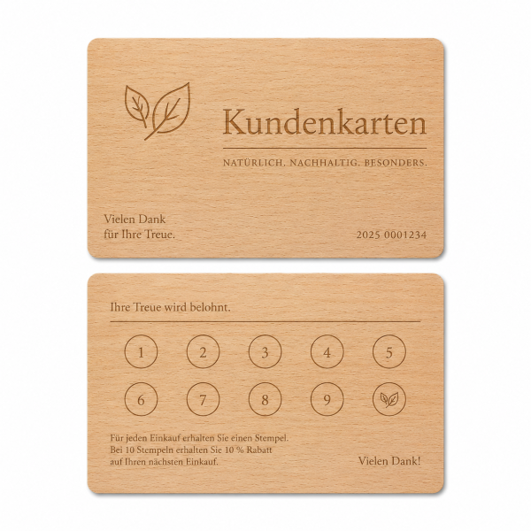Holz Kundenkarte · Buche · Druck & Lasergravur
