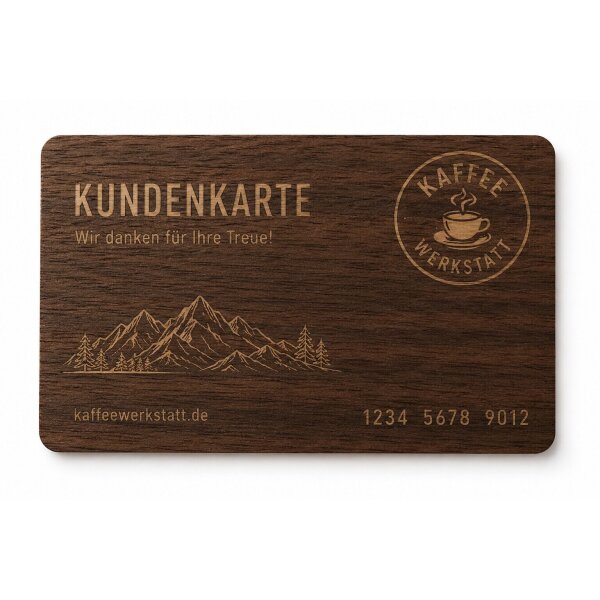 Holz Kundenkarte · Walnuss · Druck & Lasergravur