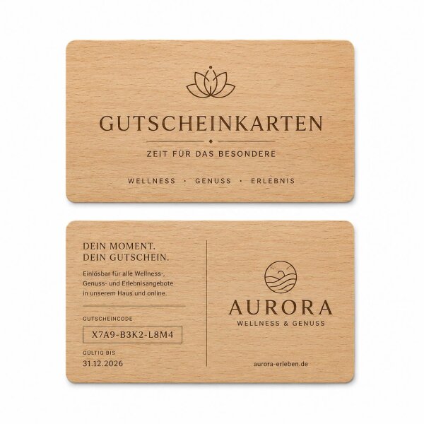Holz Geschenkkarte · Buche · Druck & Lasergravur