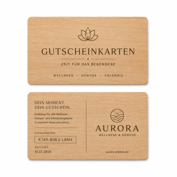 Holz Gutscheinkarte · Buche · Druck & Lasergravur