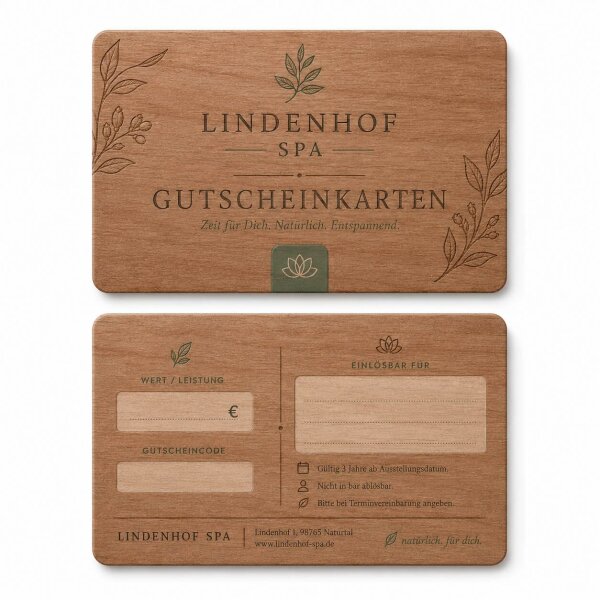 Holz Gutscheinkarte · Kirsche · Druck & Lasergravur