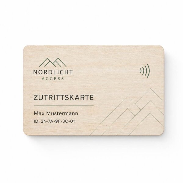 Holz Mitarbeiterausweis · Linde · Druck & Lasergravur