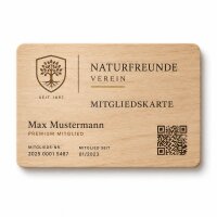 Holz Mitgliedskarte · Ahorn · Druck & Lasergravur