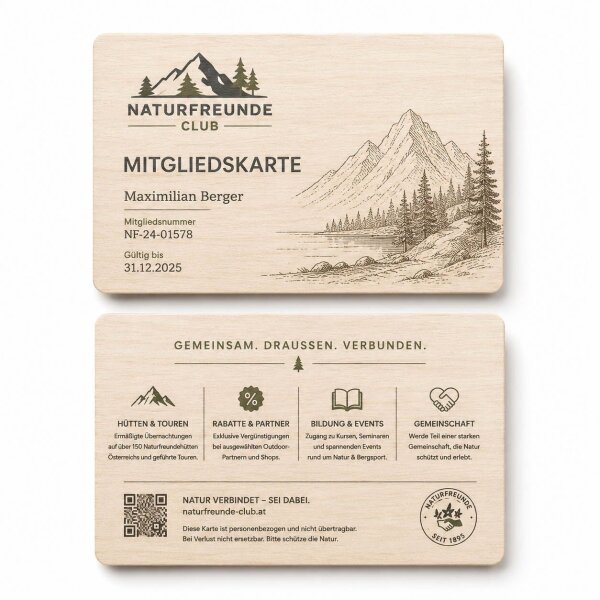 Holz Mitgliedskarte · Linde · Druck & Lasergravur