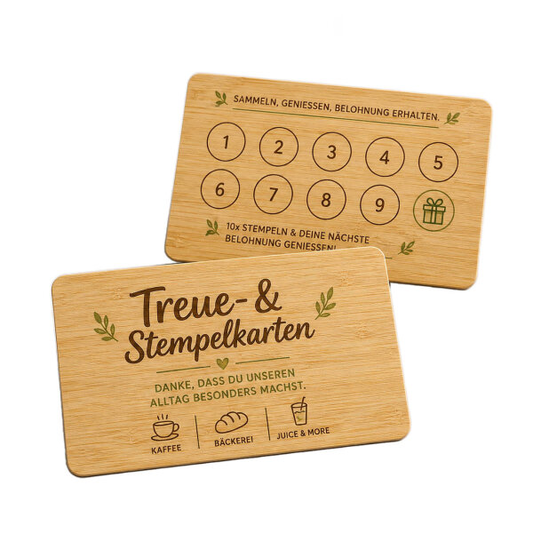 Holz Treue- & Stempelkarte · Bambus · Druck & Lasergravur