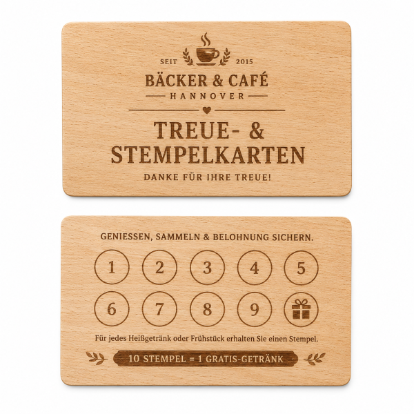 Holz Treue- & Stempelkarte · Buche · Druck & Lasergravur