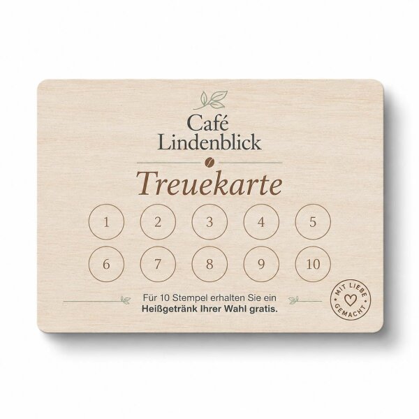 Holz Treue- & Stempelkarte · Linde · Druck & Lasergravur