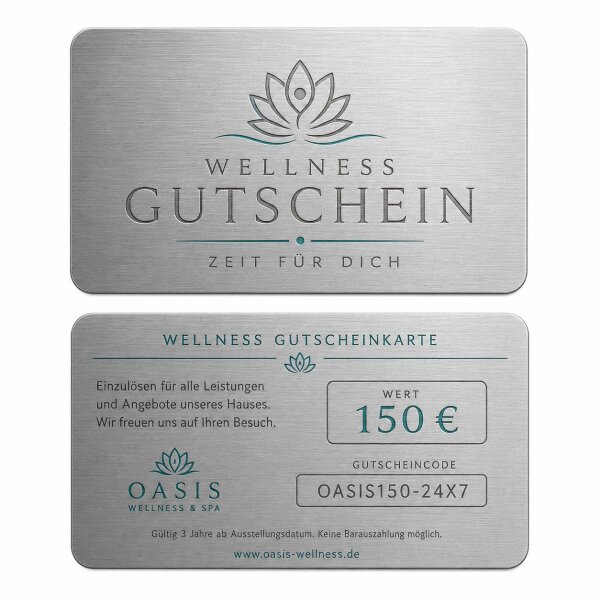 Metall Gutscheinkarte · Silber · Druck & Lasergravur